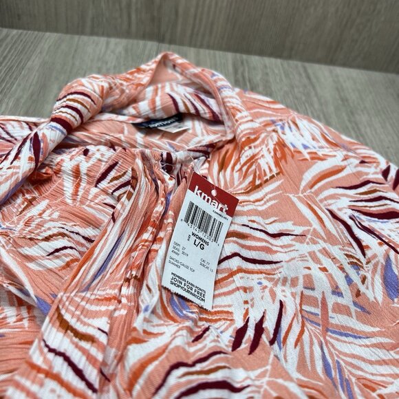 Basic Editions Tank Top Womens Sz L Tropical Shirred Crinkle Sleeveless Orange - Picture 11 of 11